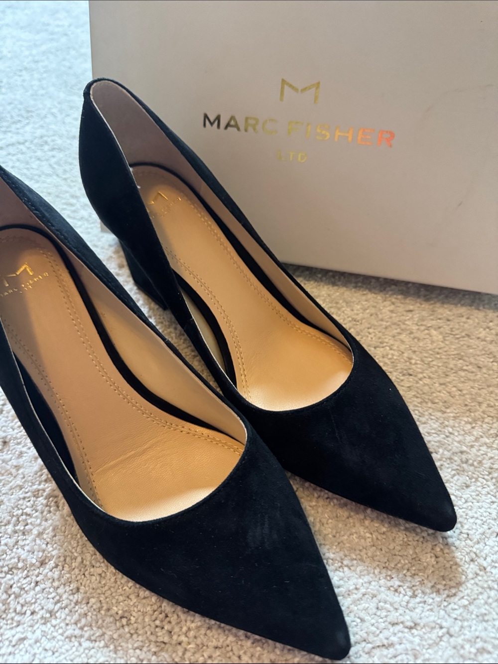 Marc Fisher Black Suede Pointed Toe Pumps